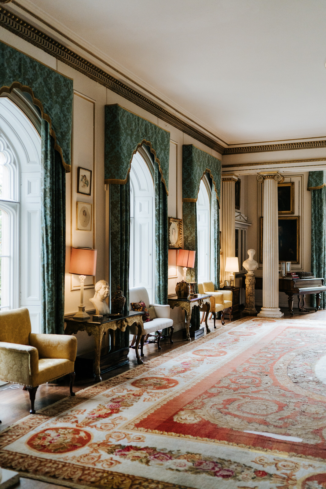  Ambiance-setting photograph of the drinks reception room at Hawarden Castle 