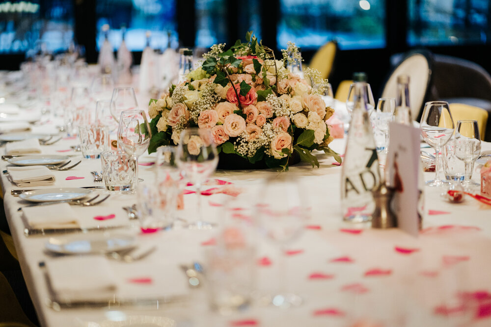  Close-up shot of flowers and table settings 