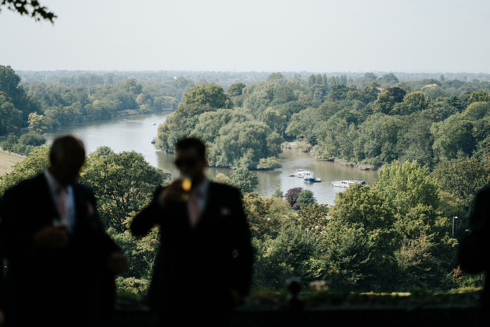 View of beautiful Thames from Richmond Hill before wedding ceremony