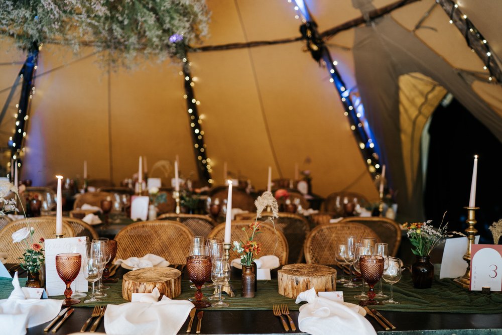 Decoration inside tent for wedding reception at Secret River Garden in Twickenham