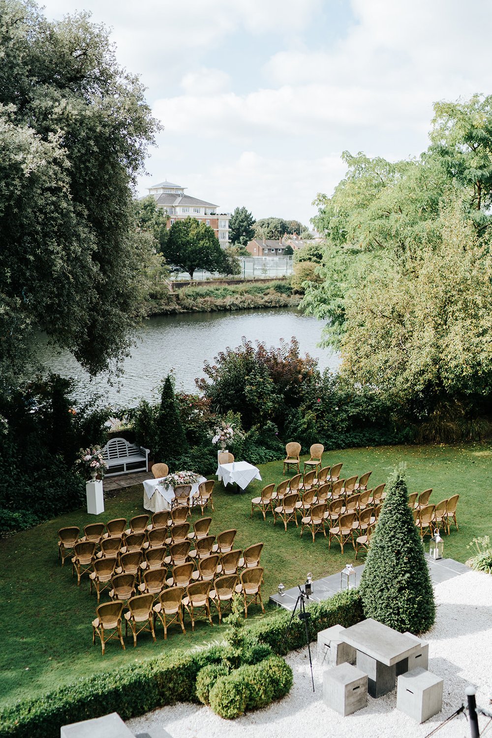 Aerial view of Bingham Riverhouse Richmond outdoor ceremony space