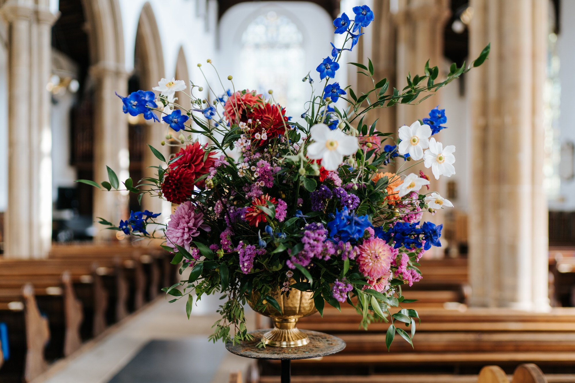 Beautifully colourful red and blue flowers used as decoration during wedding in Woodbridge