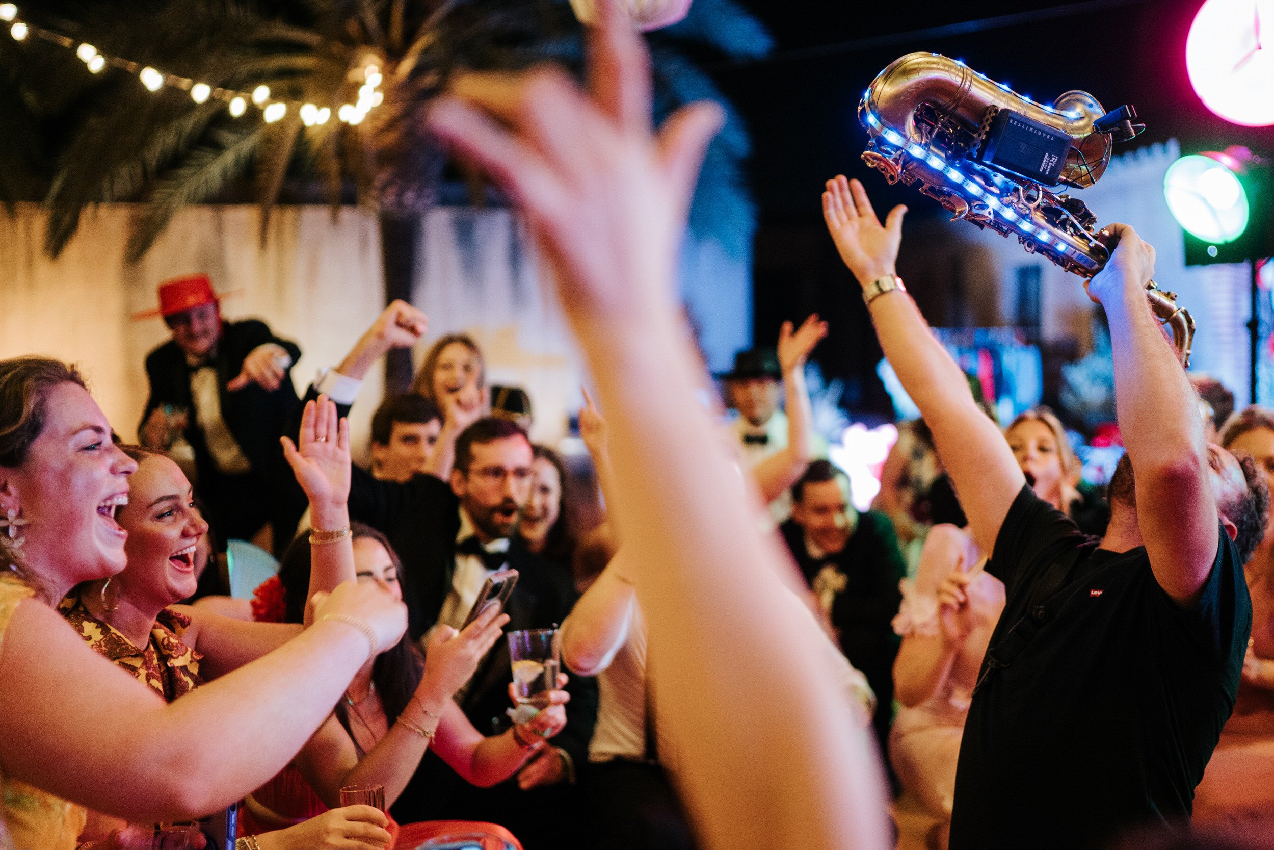 Saxophonist gets the party going at Seville wedding