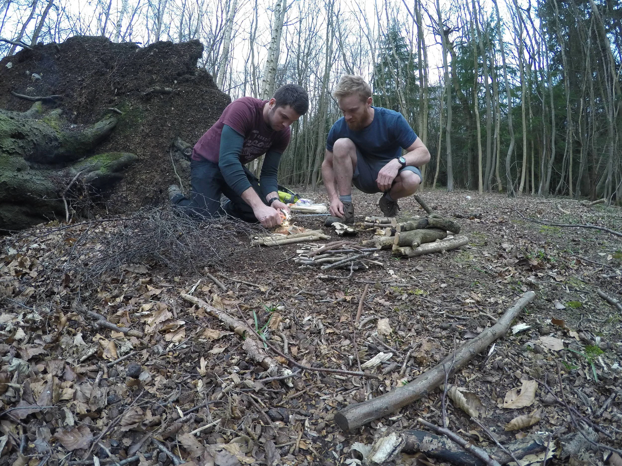 Using the flint stick.