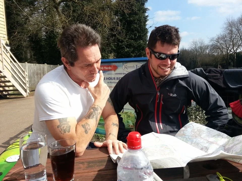 Showing my dad the route.