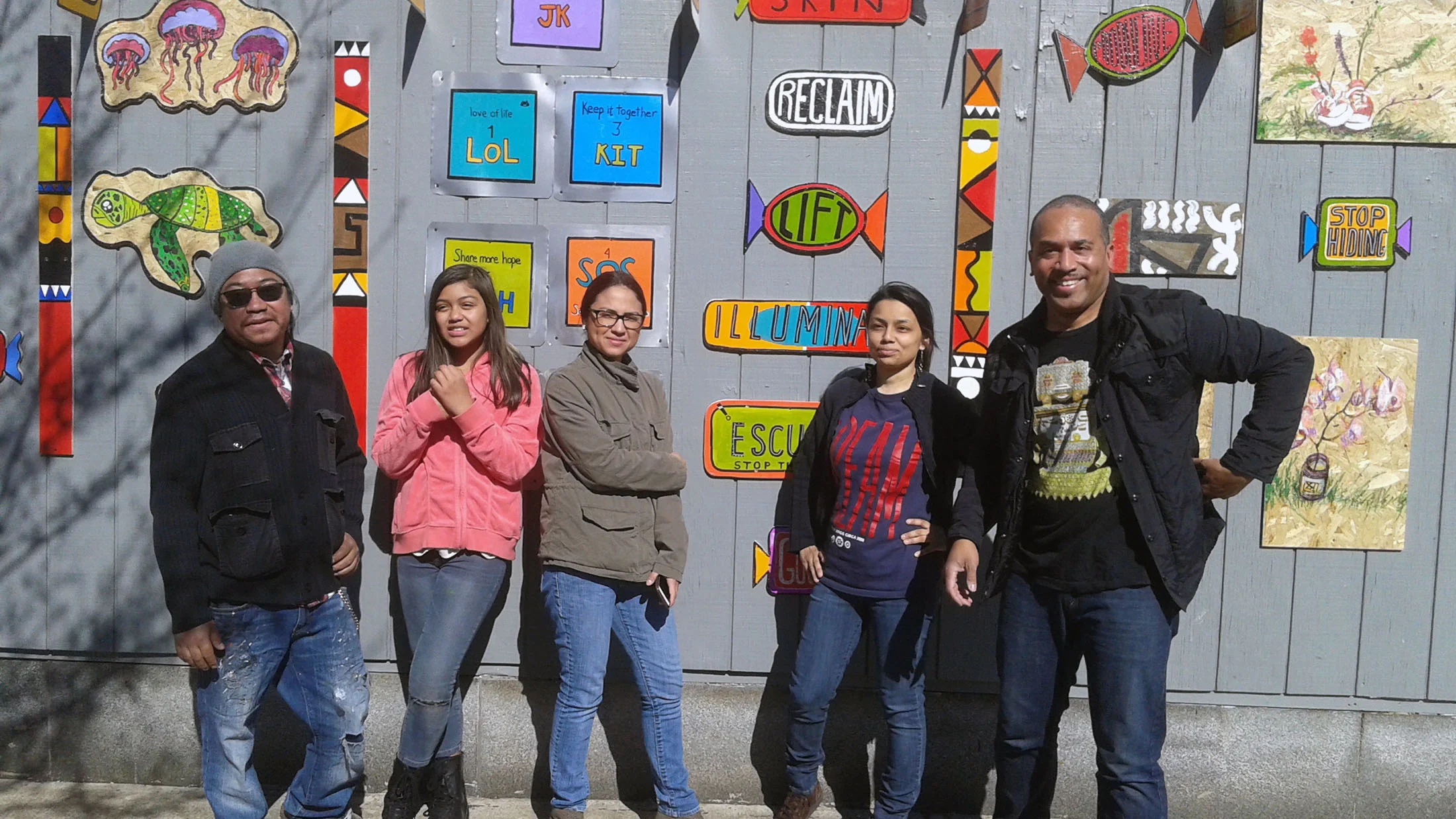 Drive by Artists: (from left to right) Mynor Paredes, Andrea Paredes, Sandra Lara, Luz Maria Castillo, and Derric Clemmons.