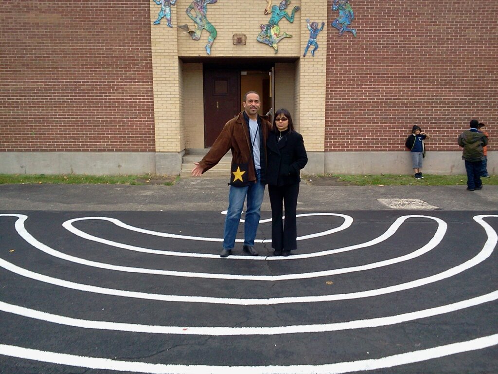 Derric and Luz, the creators of "The Amaze Me" concept at the site of the Mireles School playground. This was made possible with the support and funding through the Claretian Associates, Alderman Pope, and coordinator Jackie Samuels.