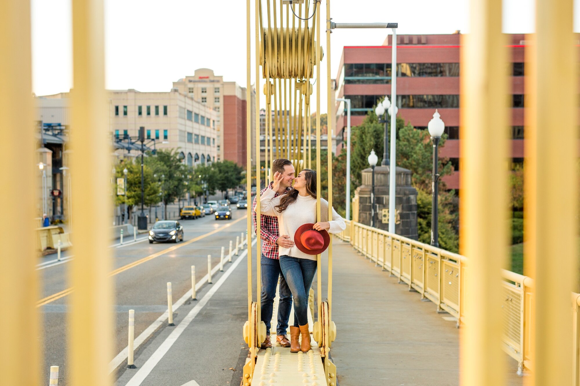 pittsburgh wedding photographer, allegheny commons park engagement photos, north shore engagement photos, roberto clemente bridge engagement photos, mexican war streets
