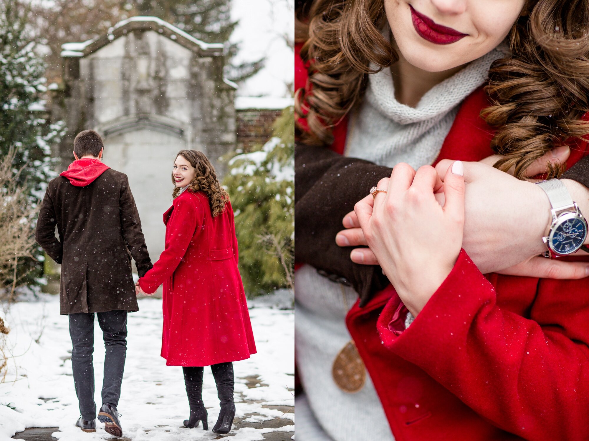 pittsburgh wedding photographer, winter photoshoot outfit ideas, what to wear for a winter photoshoot, winter engagement photos, winter engagement photos snow, mellon park engagement photos