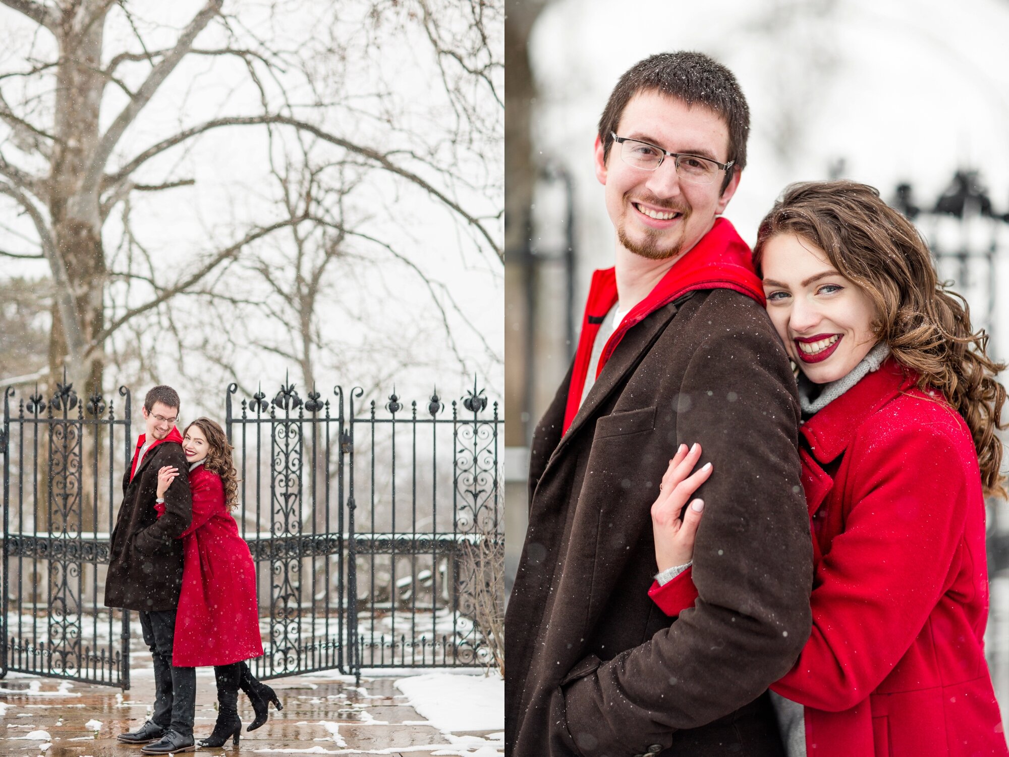 pittsburgh wedding photographer, winter photoshoot outfit ideas, what to wear for a winter photoshoot, winter engagement photos, winter engagement photos snow, mellon park engagement photos