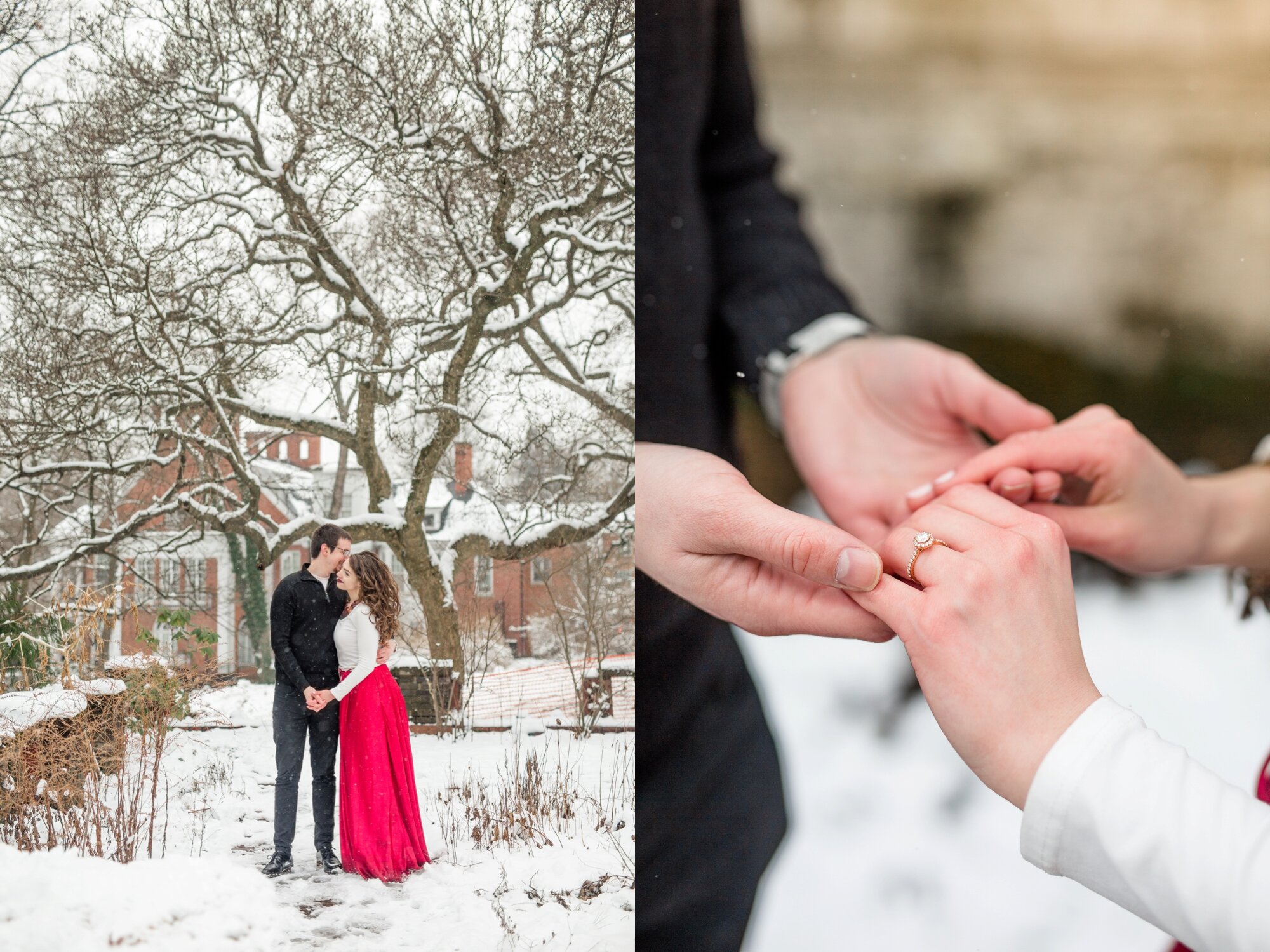 pittsburgh wedding photographer, winter photoshoot outfit ideas, what to wear for a winter photoshoot, winter engagement photos, winter engagement photos snow, mellon park engagement photos