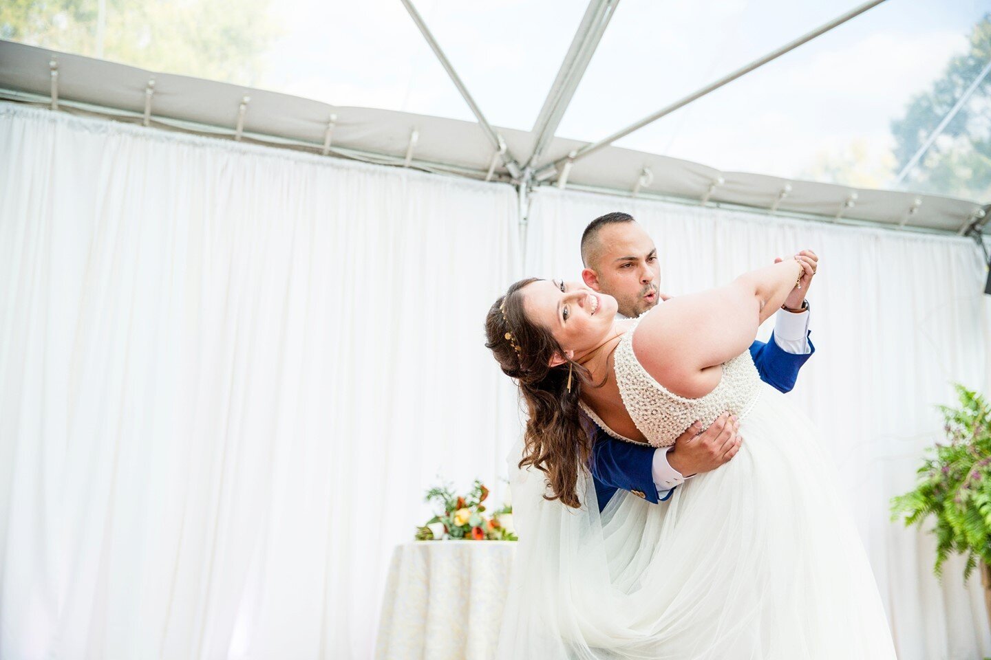 I just adore this photo from Colleen &amp; Brett's first dance! They opted for a choreographed dance for their first dance as husband and wife, and it was totally epic! They put so much time and effort into learning detailed choreography, and it was 