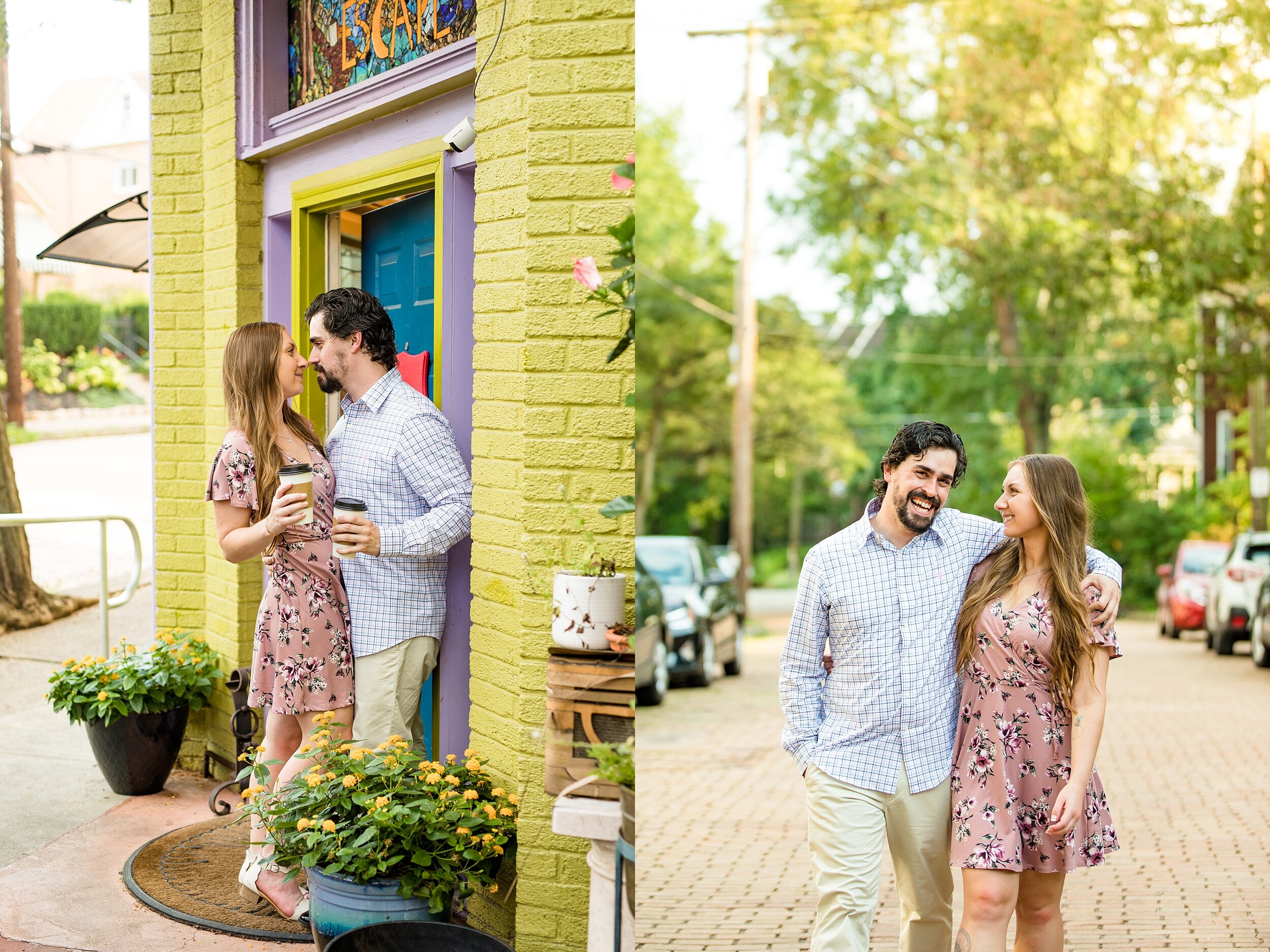 biddles escape pittsburgh, coffee shop engagement photos, madeleine bakery and bistro pittsburgh, pittsburgh engagement photographer