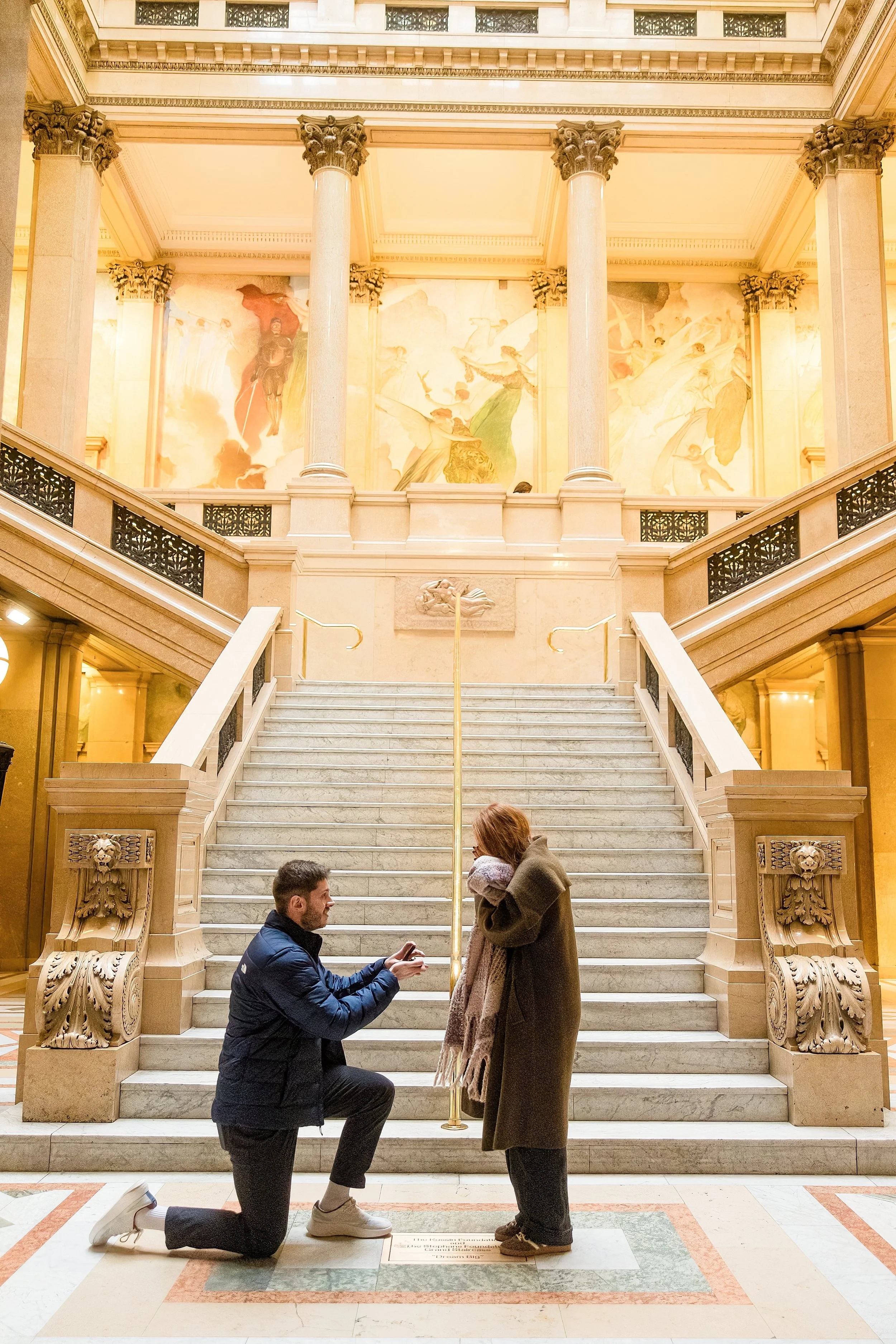 carnegie museum of history pittsburgh surprise proposal photos, locations for surprise proposal pittsburgh, hall of architecture, hall of sculpture, grand staircase