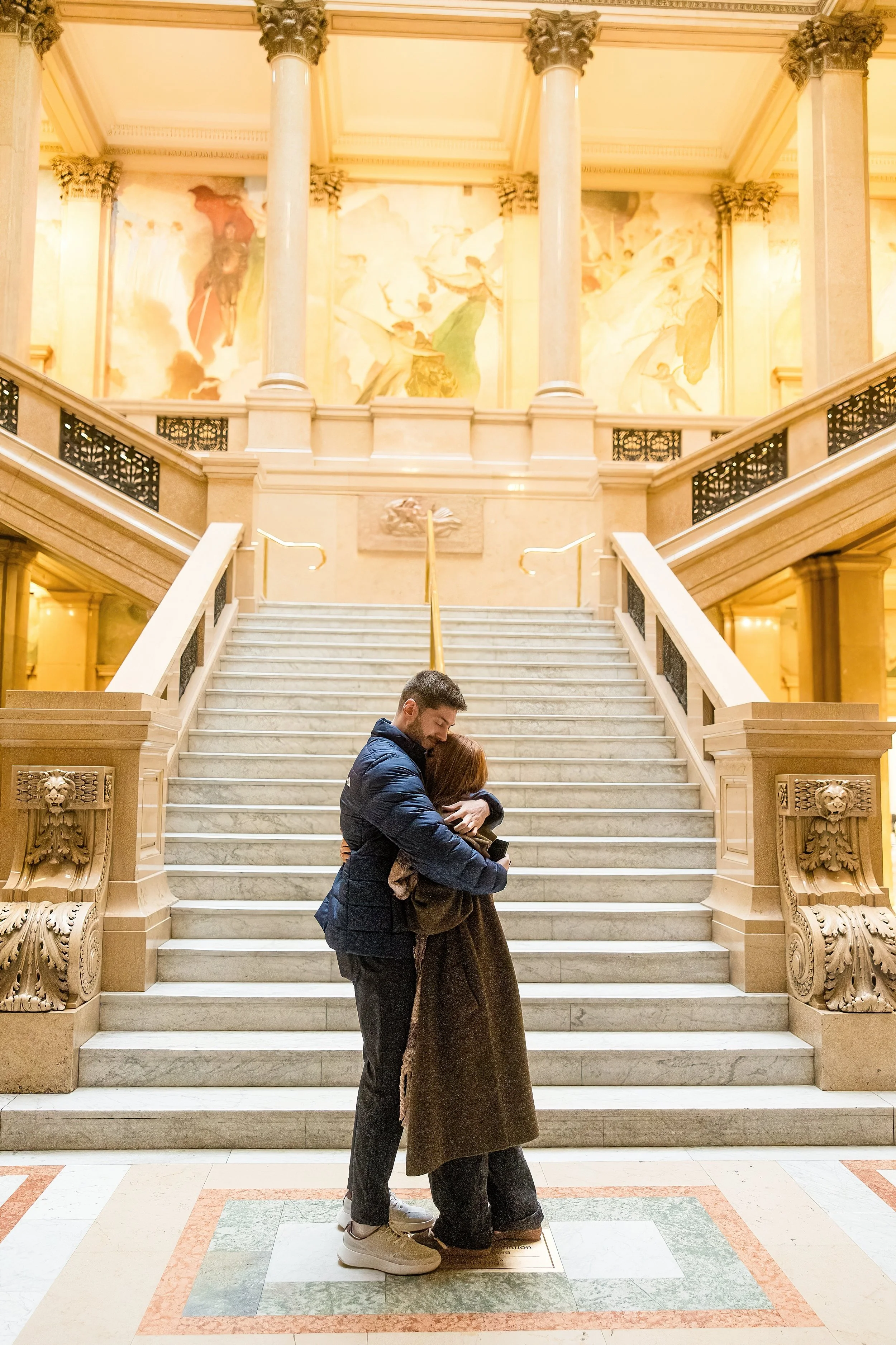 carnegie museum of history pittsburgh surprise proposal photos, locations for surprise proposal pittsburgh, hall of architecture, hall of sculpture, grand staircase