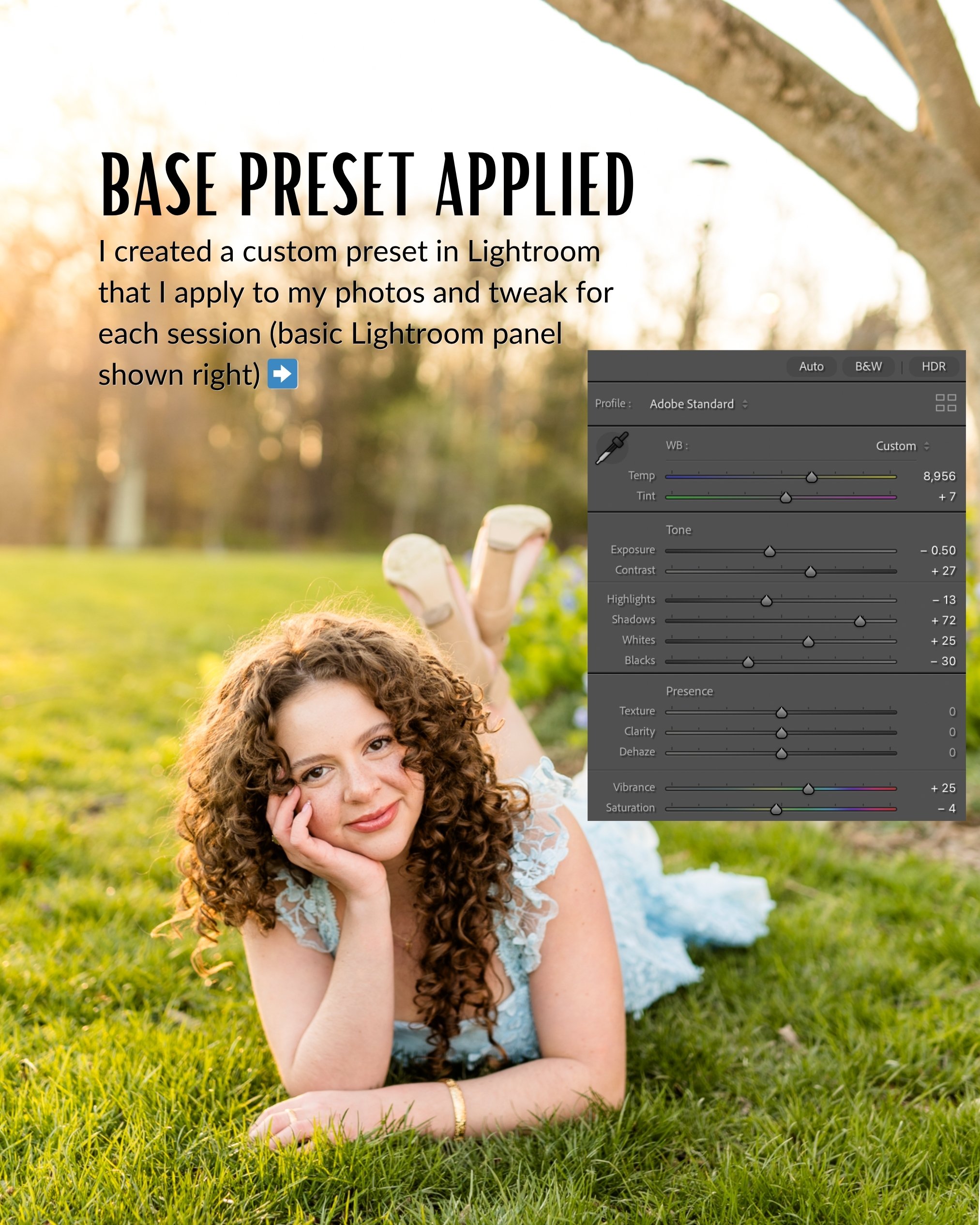 Senior photo editing Senior portrait editing Lightroom editing tutorial Adobe Lightroom workflow How to edit senior photos Senior photography editing