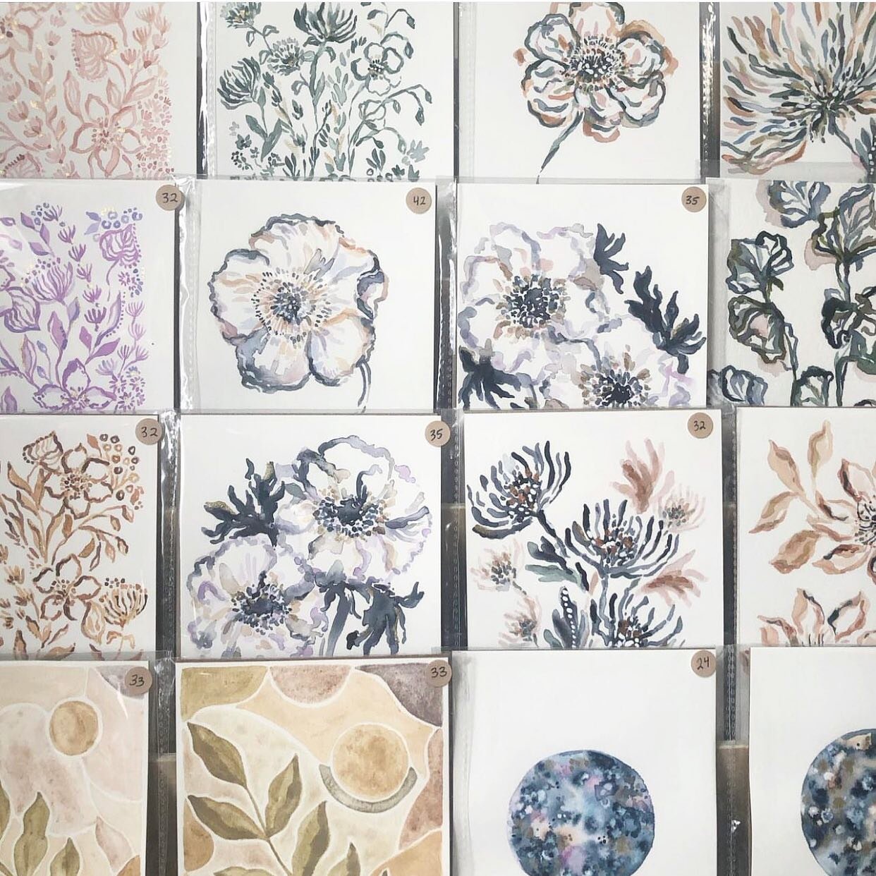 Original 5x7 paintings on display at one of my summer markets 🤍
