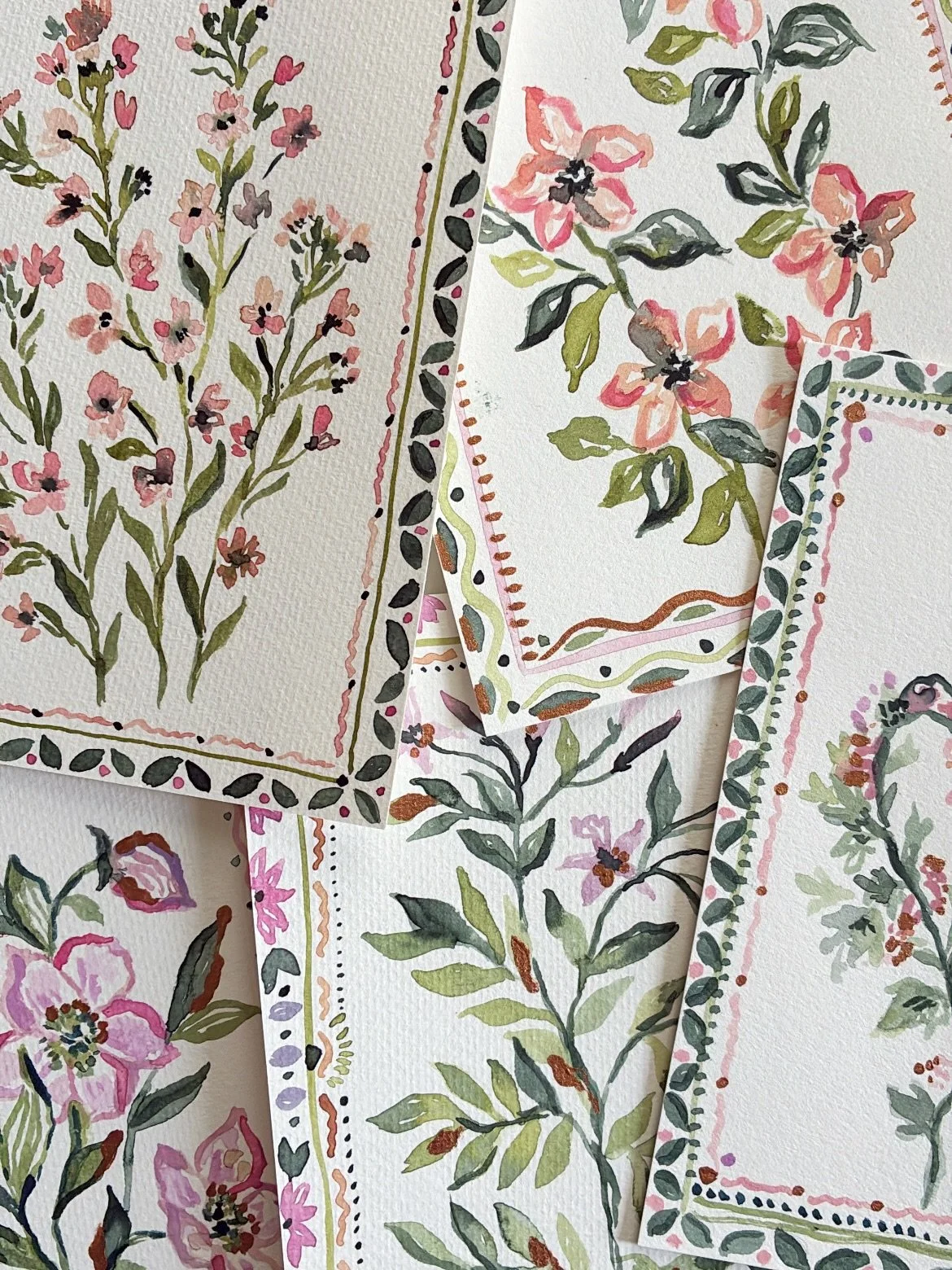 Still working on my mini botanical collection for @juliemillerpottery and plan to drop it off within the next few weeks! In the meantime, I restocked her shop with a lot of unframed original paintings, cards &amp; art prints! She just reopened her sh