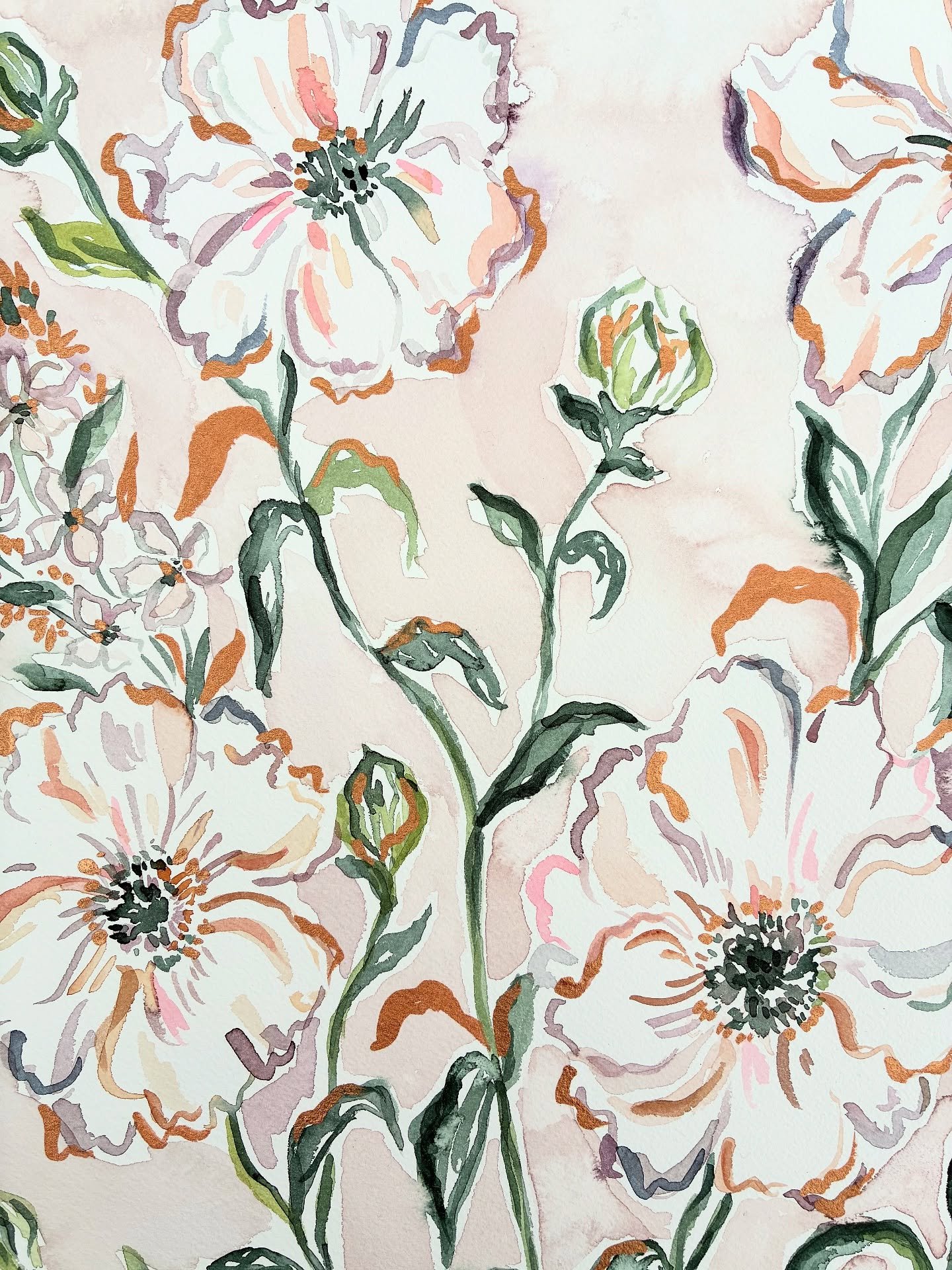 Growing blooms: part of a commissioned project - I love taking on custom commissions that transform a blank wall and elevate a room. With commissions, I can create larger-scale art than what I display at markets! Thinking of a custom floral piece for