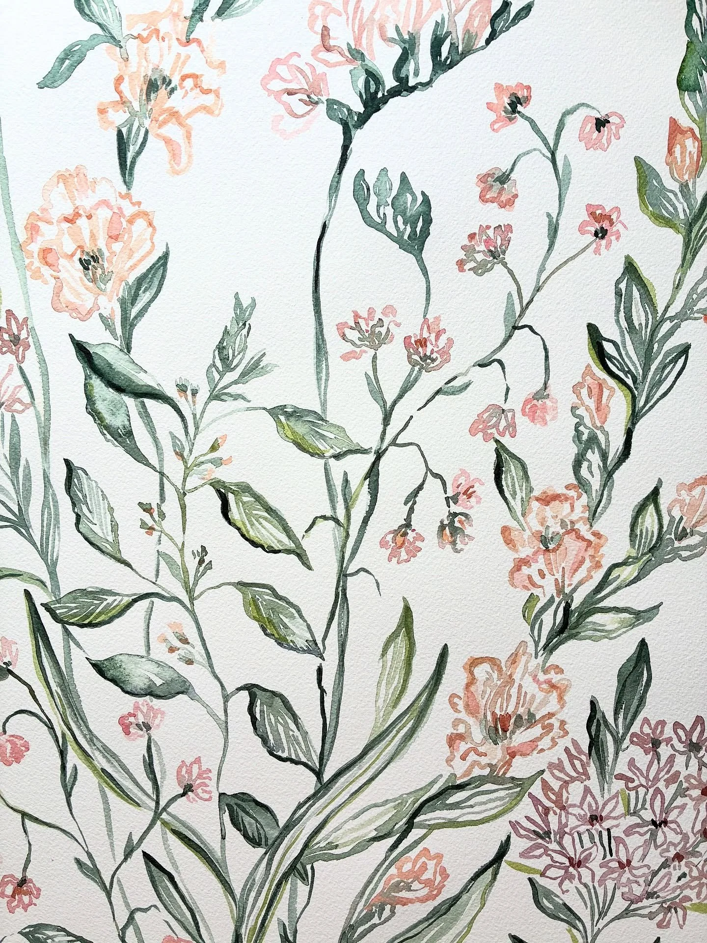 Watercolor garden painting in progress, aiming to bring larger original watercolors to my upcoming spring markets! ✨✨✨