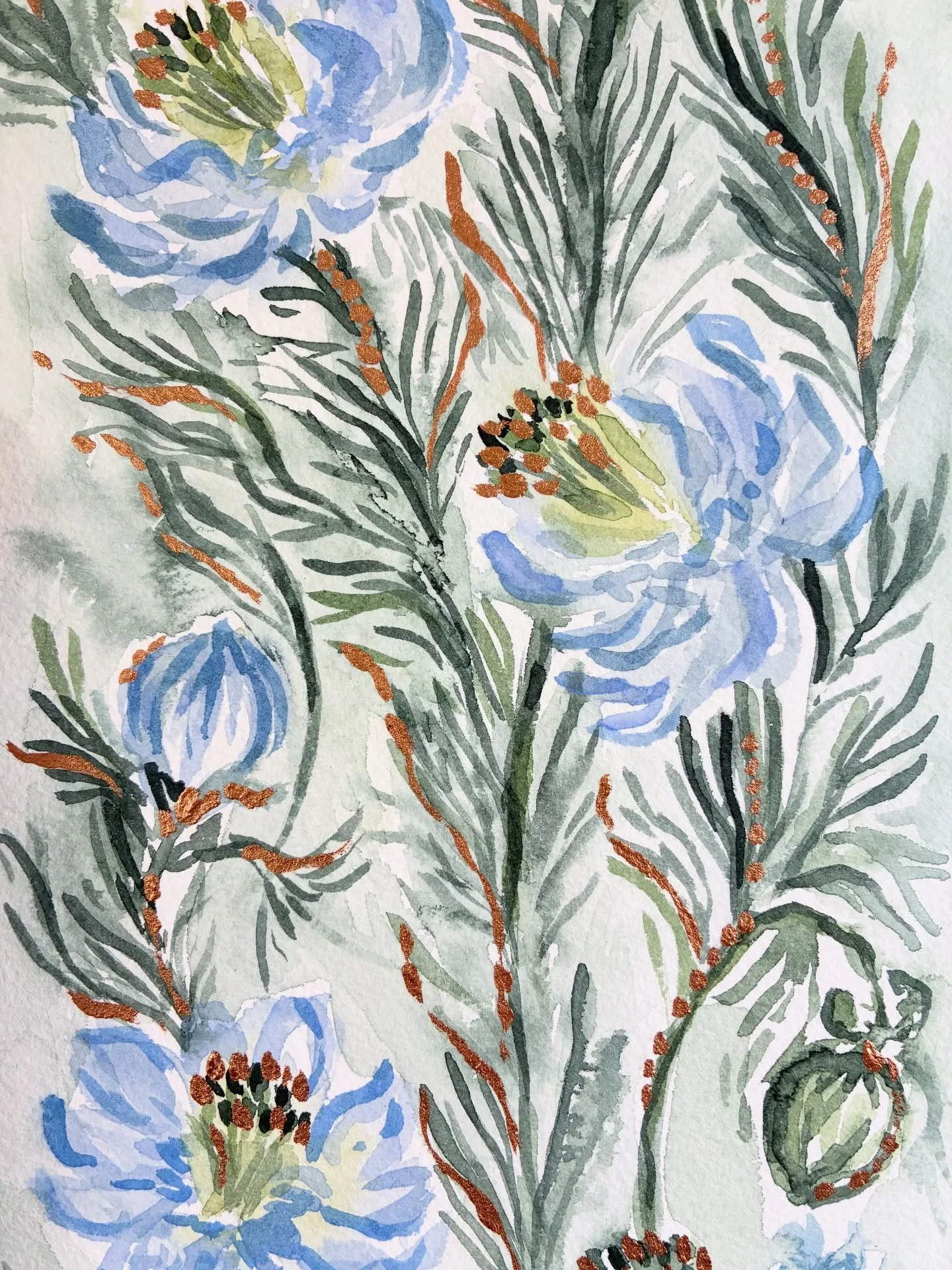 A rainy day calm color palette, loving these lil original 6&rdquo;x12&rdquo; size watercolor paintings that I am going to start bringing to markets.