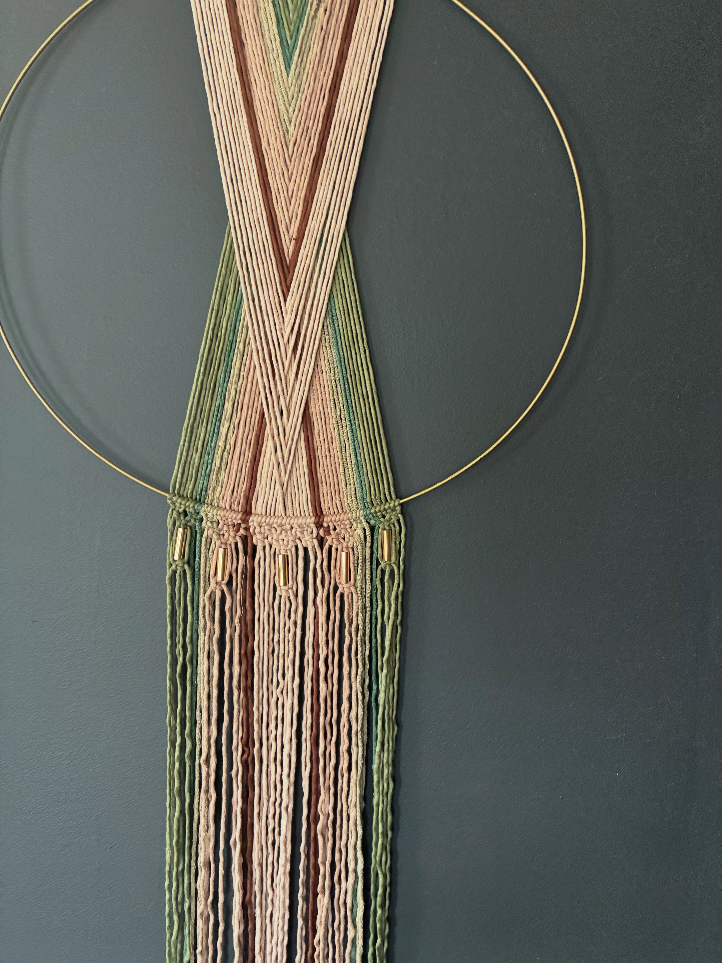 All about the color &amp; details with this new 18&rdquo; large scale hoop macrame wall hanging. These will be extremely limited at upcoming markets as I am searching for a new yarn supplier since my favorite Canadian source won&rsquo;t ship to the U