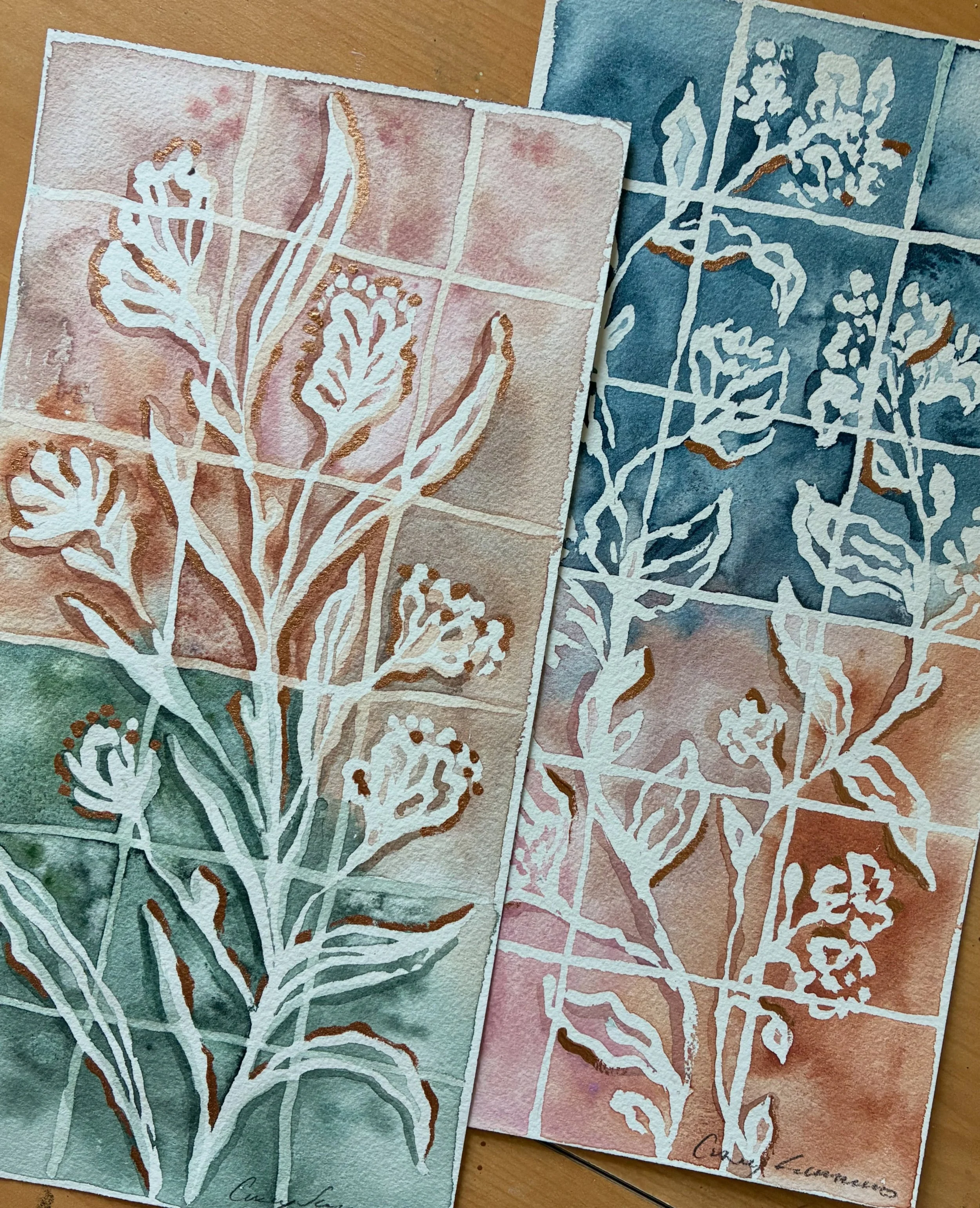 A few new watercolor windowpane florals 6&rdquo;x12&rdquo;- the perfect size to fit in a blank narrow wall in your home. ✨