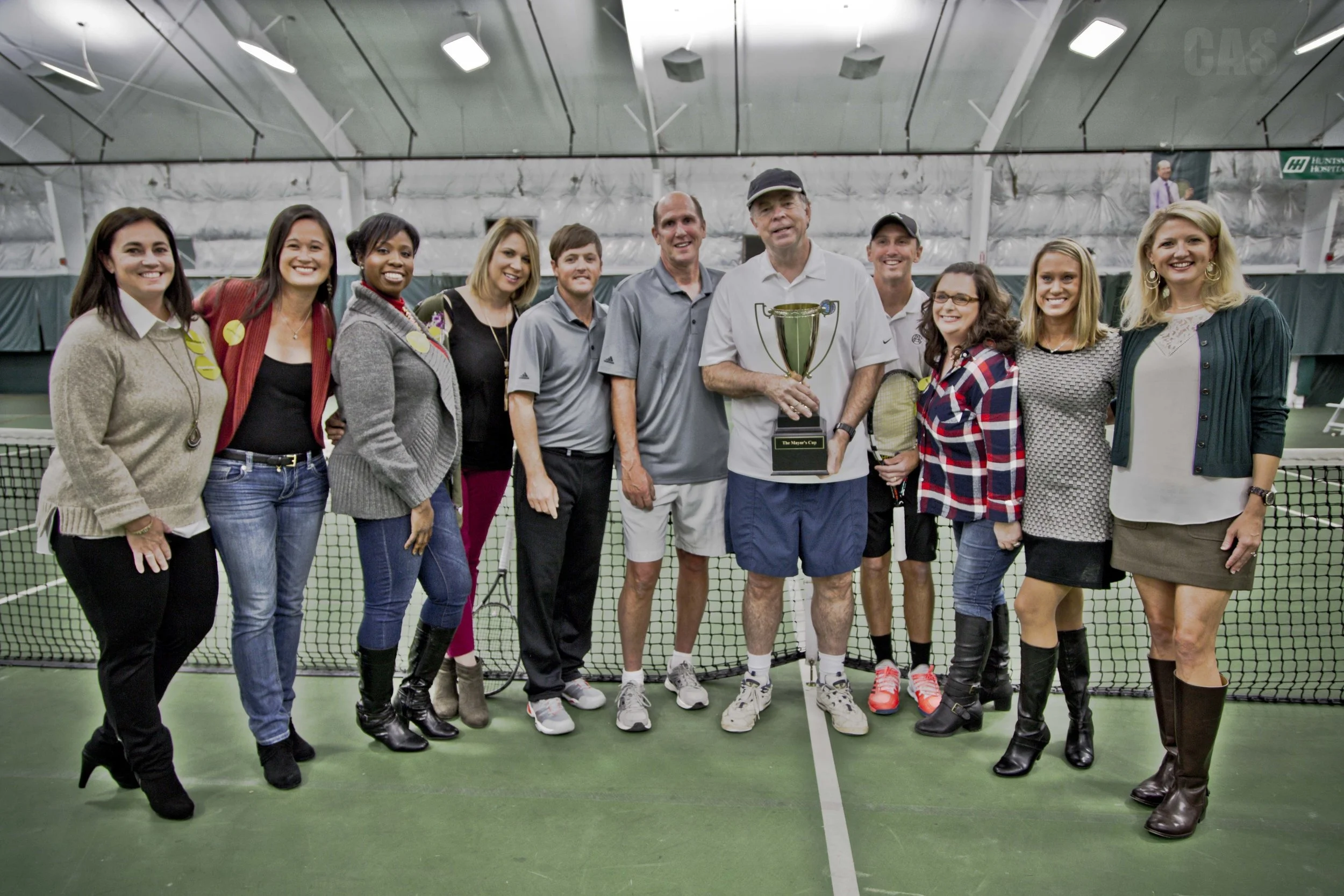 Susie's Wish Team and ACA tennis pros with winning Huntsville Mayor Tommy Battle and Madison Mayor Paul Finley. Finley says he'll be back to take on Battle again next year!