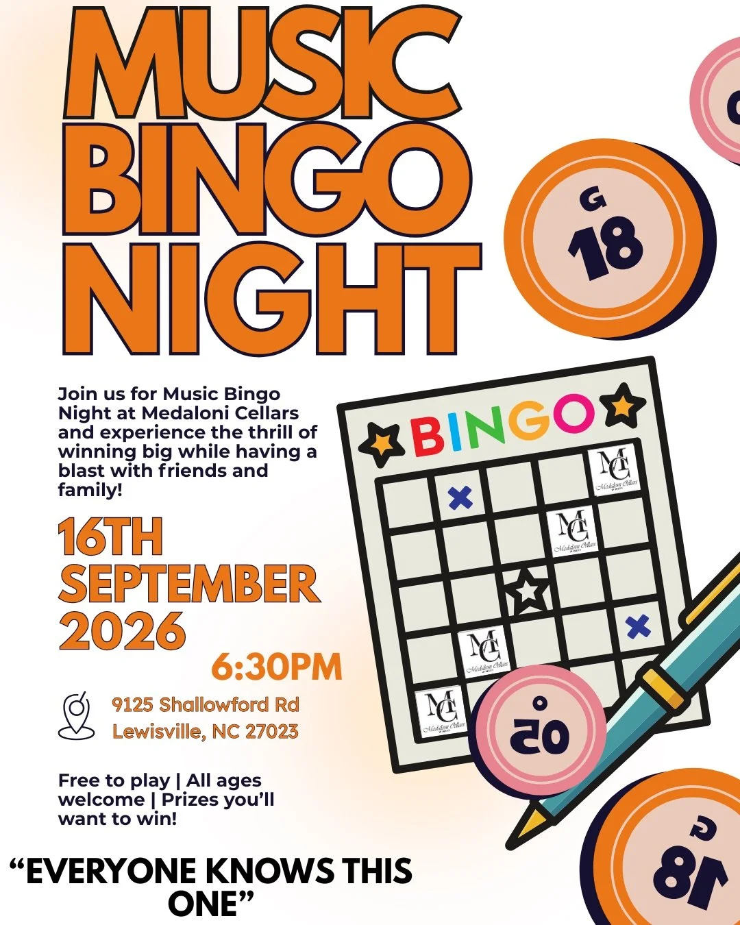MUSIC BINGO 6:30PM-8PM