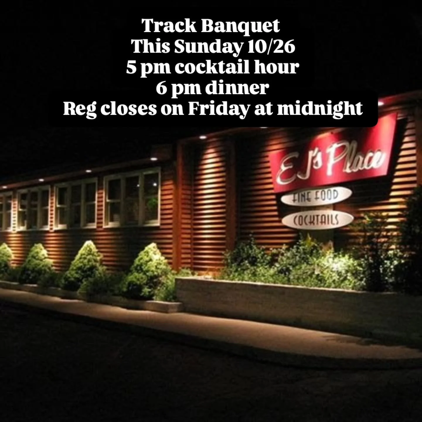 The 2025 track banquet and silent auction is this Sunday, October 26th, at EJ's Place in Skokie. 5 pm cocktail hour with cash bar and family-style dinner at 6 pm.
Register online through Friday, October 24th, at 11:59 PM at registration.erv.vel