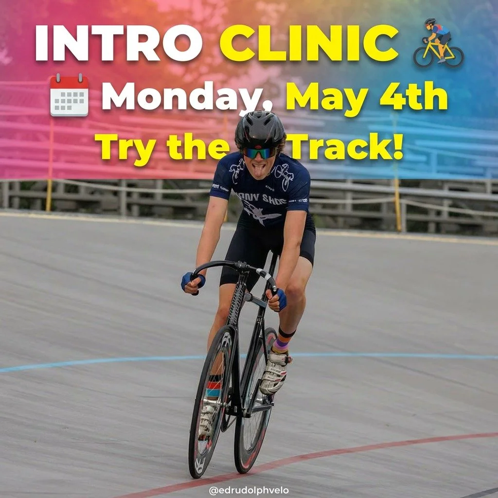 Come check out our very first Introduction Clinic of the season on Monday, May 4th at the Ed Rudolph Velodrome! 🏟️✨

Whether you're track-curious or ready to finally find out what all the banking fuss is about. This is the perfect environment to bui