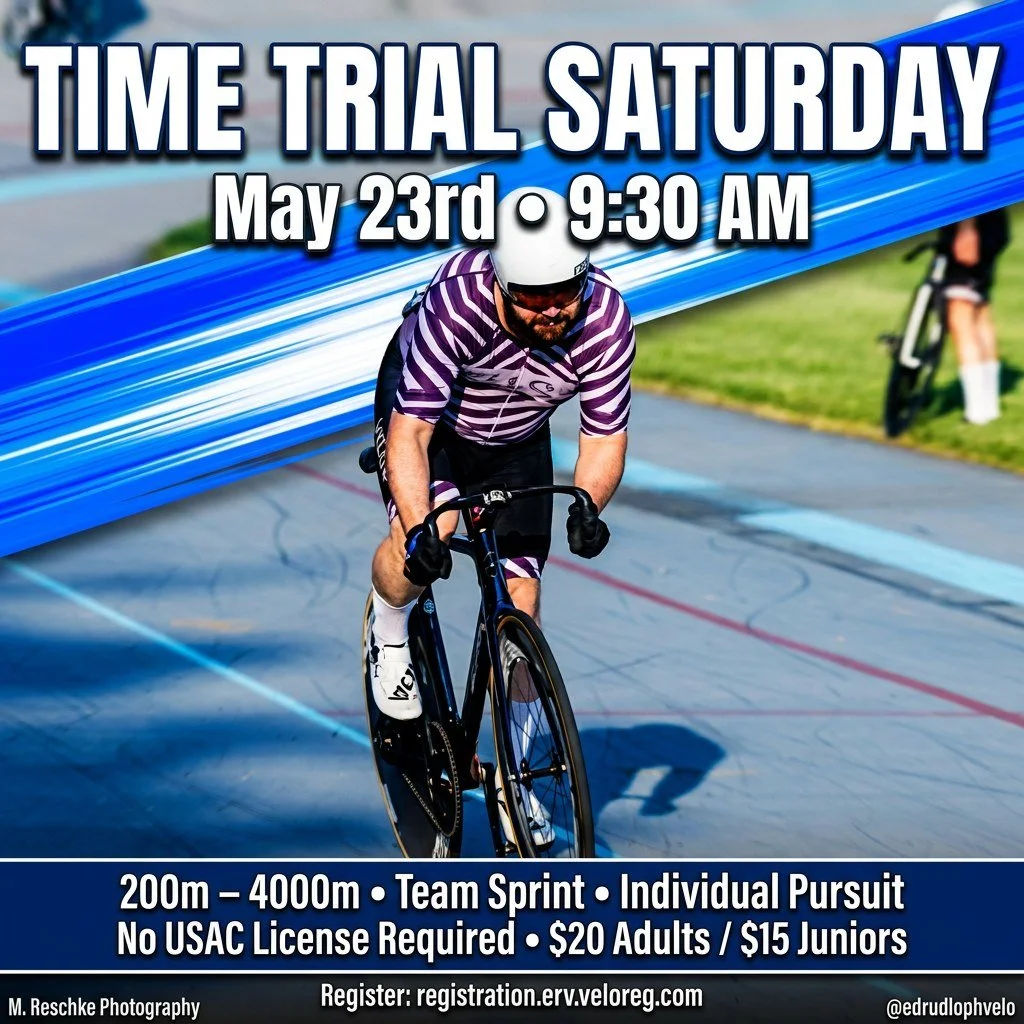 e⏱️ Time Trial Saturday! ⏱️

Think you've got some speed hiding in those legs? Time to find out. 😄🚴💨

📅 Saturday, May 23rd | 9:30 AM
📍 Ed Rudolph Velodrome, Northbrook, IL
💵 $20 adults | $15 juniors (18 &amp; under)
🏆 Prize: Bragging rights (a