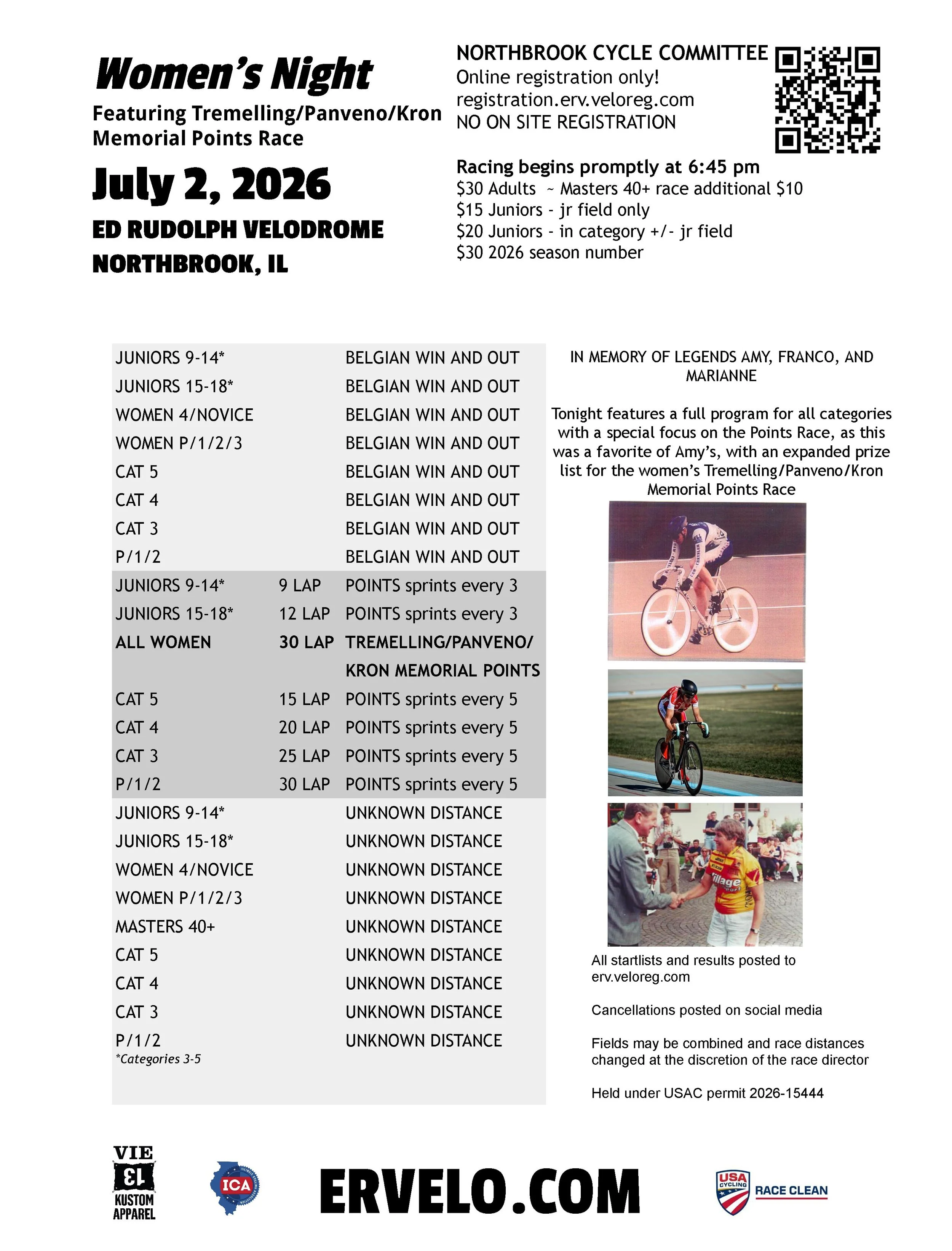 This Thursday! Our annual Women's Night featuring the Tremelling/Panveno/Kron Memorial Points Race which has an expanded prize list! In memory of local legends Amy, Franco, and Marianne.

Also, ROTY is live! Click on the link on the website or go to 