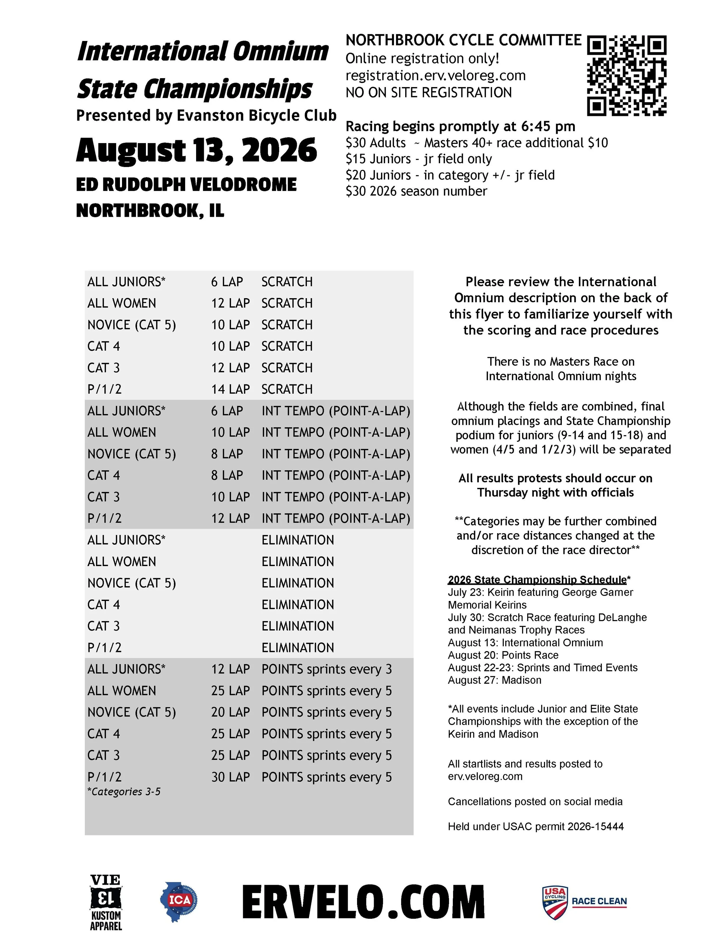 This week! International Omnium State Championships sponsored by Evanston Bicycle Club!

Note: There is no Masters race on International Omnium nights. 

State Championships continue through August*
August 13: International Omnium
August 20: Points R