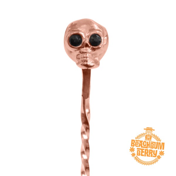 Jeff Beachbum Berry's copper skull bar spoon. The longer length and warm copper colors make it a versatile and elegant solution to much of your needs