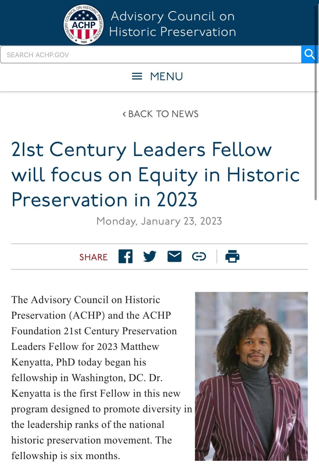 Profiled and Quoted by U.S. Advisory Council on Historic Preservation 