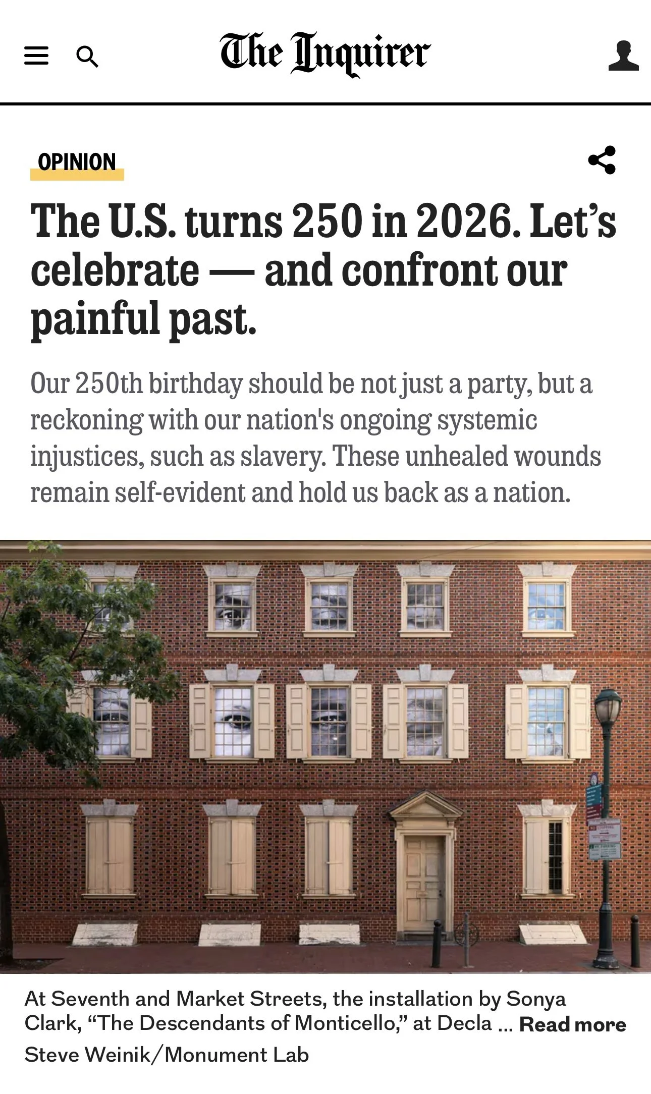 Quoted in Philadelphia Inquirer on America’s 250th - Museum of Hidden Genius