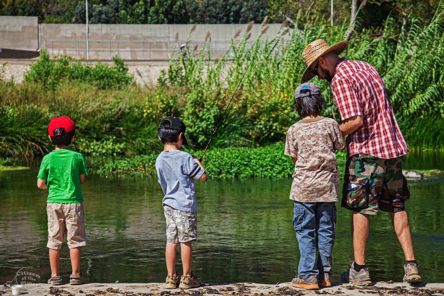  Learning to fish at "off the hook" fly fishing event, Glendale Narrows. When the river was concreted, it spelled the end for the once-ubiquitous Steelhead Trout, revitalization efforts hope to one day bring back the indigenous fish. 