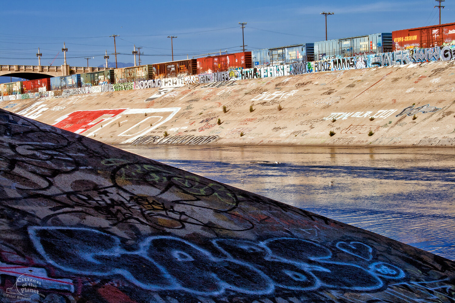  In 2008, graffiti lined the concrete banks of the river downtown. As access to the river has increased, the graffiti has been whitewashed and all but disappeared. 