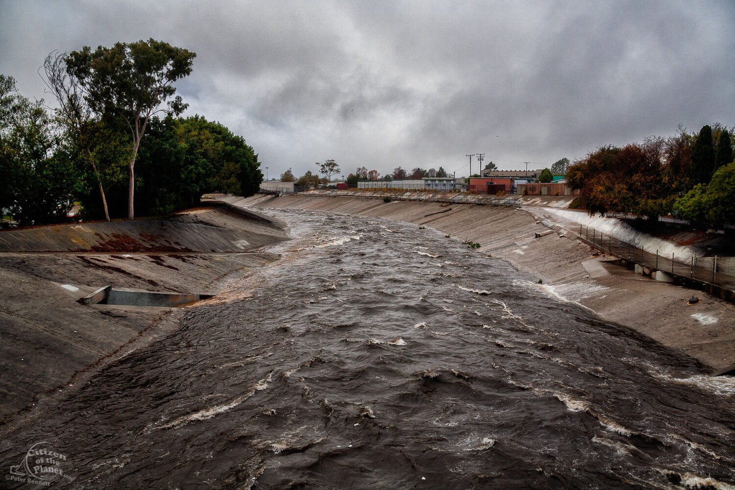  A series of storm drain and flood channels feed Ballona Creek during rainstorms and turn the normally gentle creek into a raging whitewater that rushes down to the ocean. 