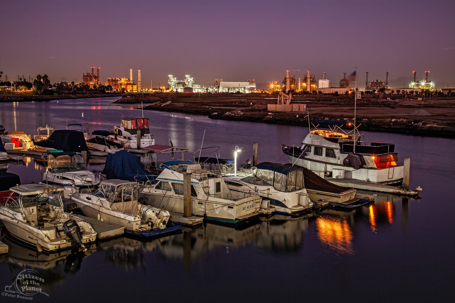  A marina located in the midst of the Los Cerrritos Wetlands, once a thriving wetlands, it is now mostly privately owned and used for oil extraction and processing operations. 