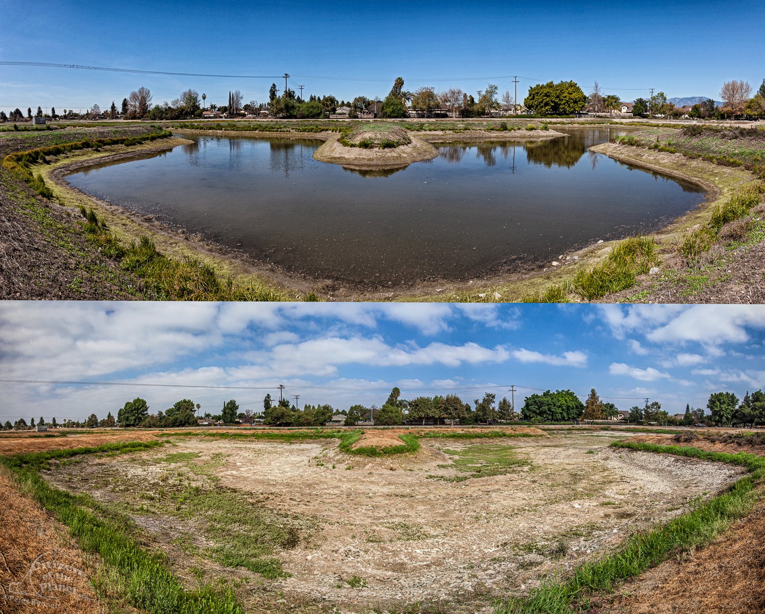  San Gabriel Spreading Grounds are part of the the Water Replenishment District. Desilting pond’s zig-zag design helps slow down water, allowing for silt to settle out before the water is directed towards the infiltration basins. 