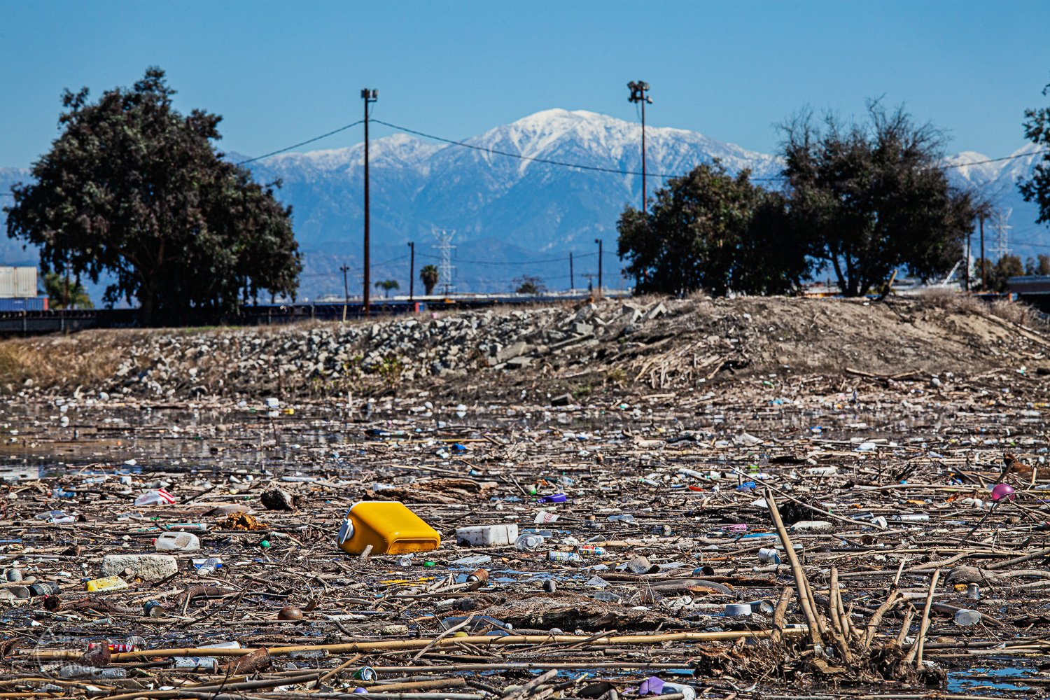  Accumulated trash next to the headworks for the Rio Hondo Spreading Grounds,  Pico Rivera. 