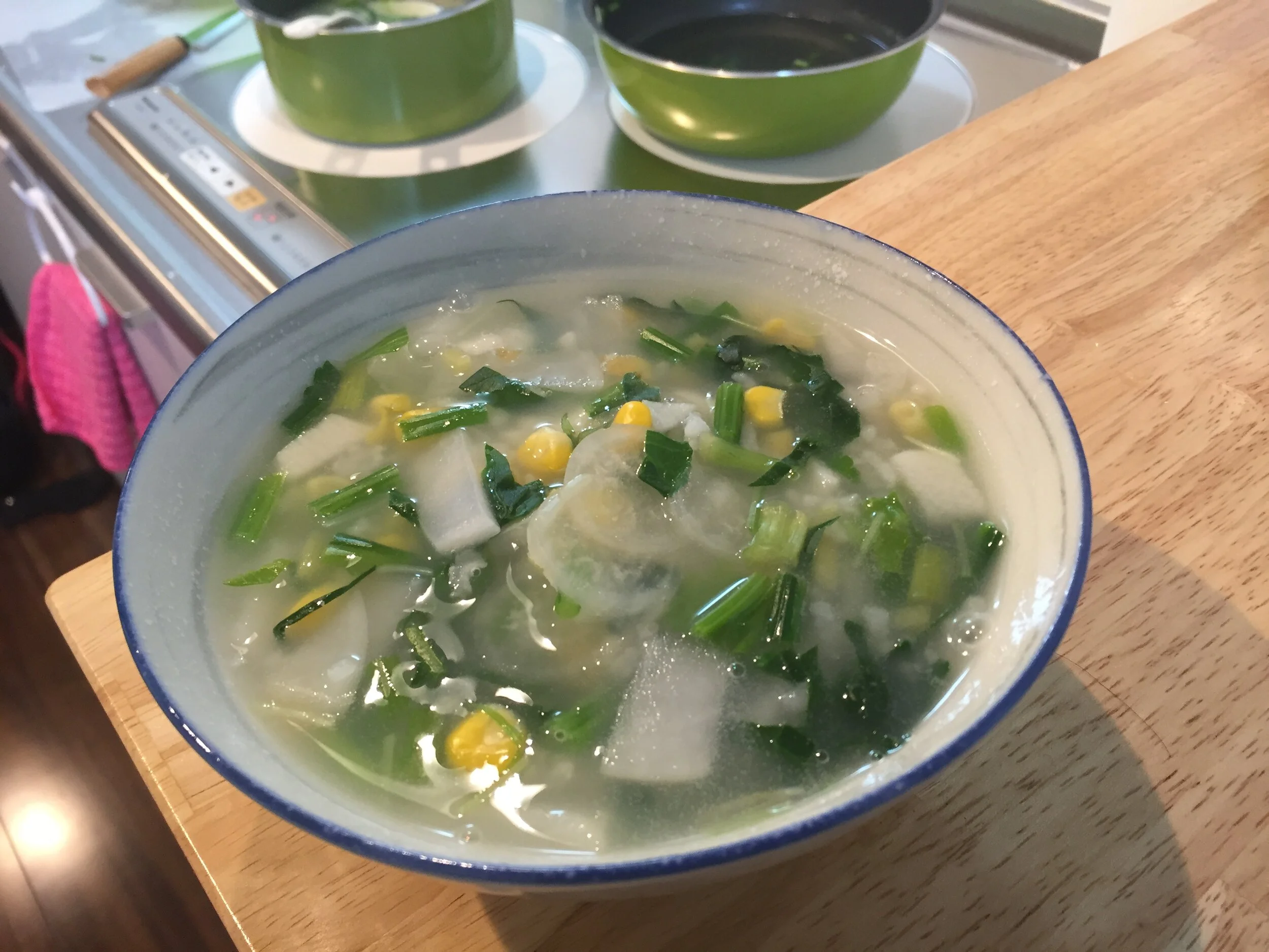  “Seven herb congee" (七草粥) eaten during the Human Day/Renri, the 7th day of the year. I added corn for the color! 