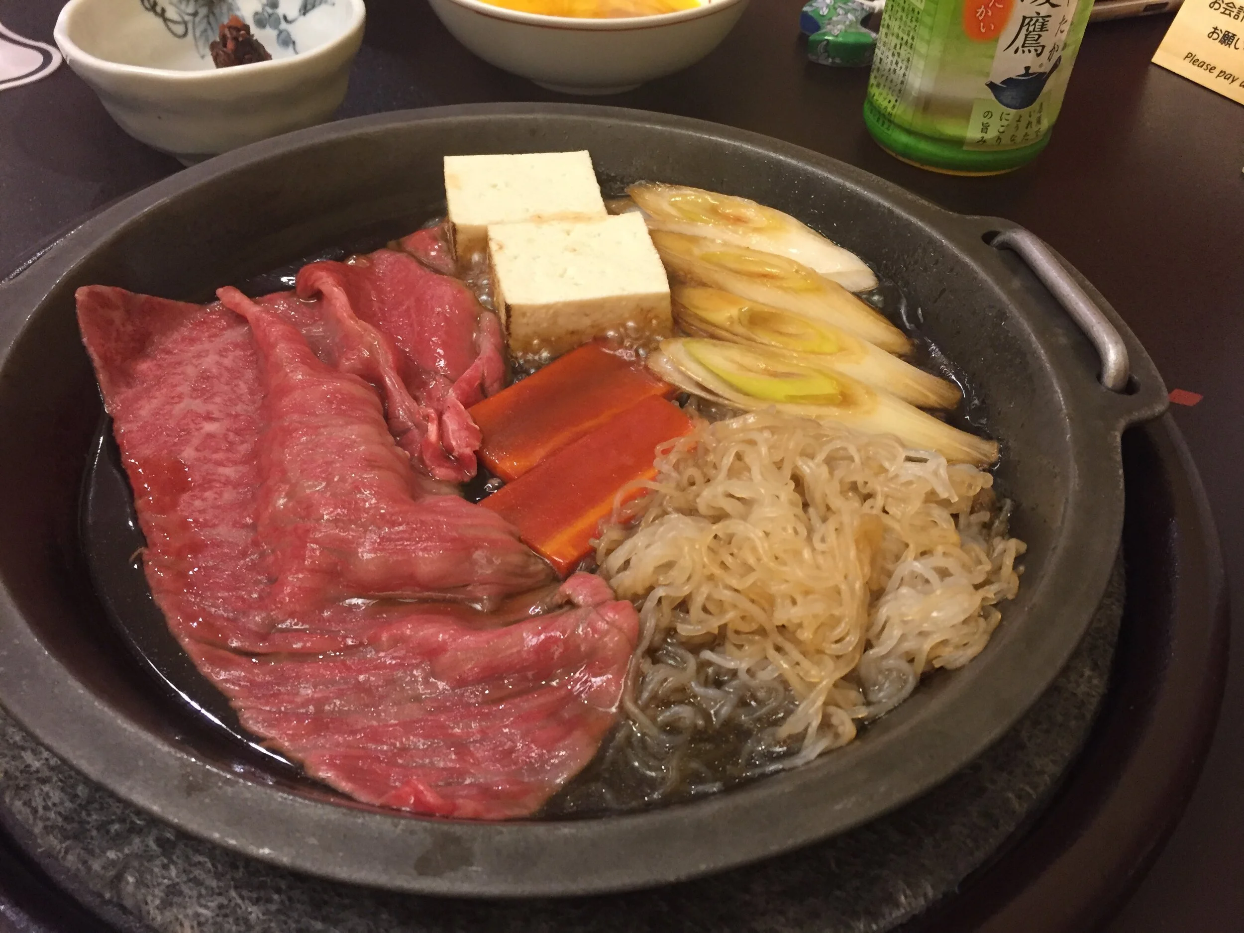  Sukiyaki, i particularly liked the sweet sauce base, and dipping the perfectly cooked beef in raw egg. 