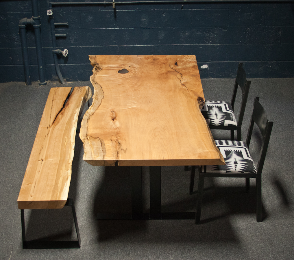 WESTERN MAPLE BENCH AND DINING TABLE