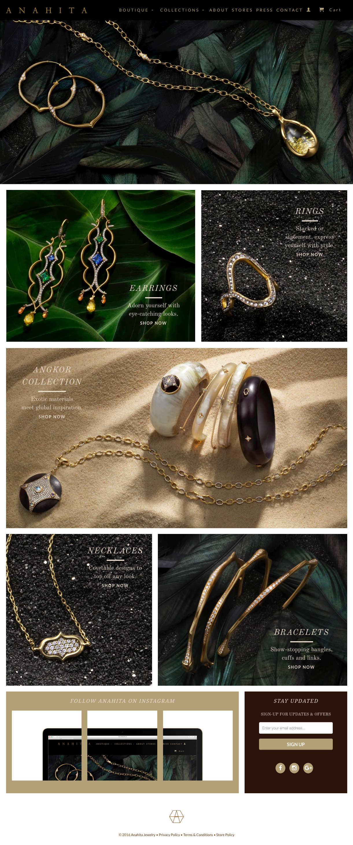 ANAHITA Website copy, product naming New-York based jewelry designer Anahita Stein was in need of a full overhaul of her website, complete with fresh brand identity copy. Her 120+ piece was broken down into collections, which needed memorable names that paid tribute to their unique design inspiration and character. visit