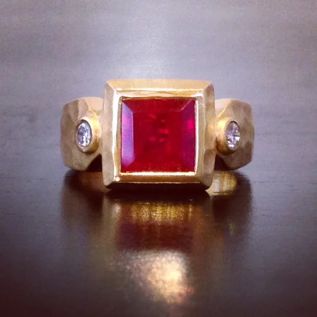  Custom, one-of-a-kind, 3.00 ct. ruby ring with diamonds in 18k y.g. 