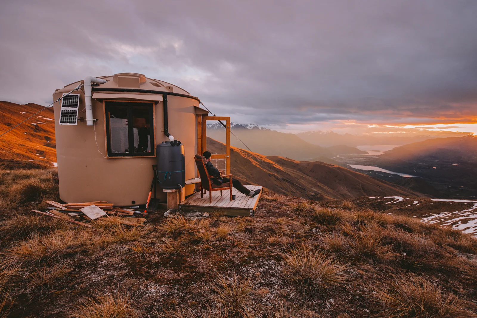 Crown Range ‘Turk’ (not a yurt, not a tank) is a prototype hut built by Erik Bradshaw, situated on Glencoe station out the back of Arrowtown. Built as a ski-touring base for his family, friends and backcountry travellers, it’s also perfectly situated for overnighting trampers. The solar panels power continuous ventilation, lighting and USB charge; this is a luxurious hut experience complete with hut slippers. Not to mention that the practicals (gas/cooker and utensils) and comforts (a heater and an armchair, carried up by Erik) are taken care of. If I were to add anything, it would be some art, but then you have the form of those surrounding hills and that light…! The longer way up (via Crown Peak) takes 3.5 hours, the short route direct from Bracken Gully up the spur, 2 hours. You could follow the range northward to reach Cardrona in another 4 hours, via Mt. Sale.