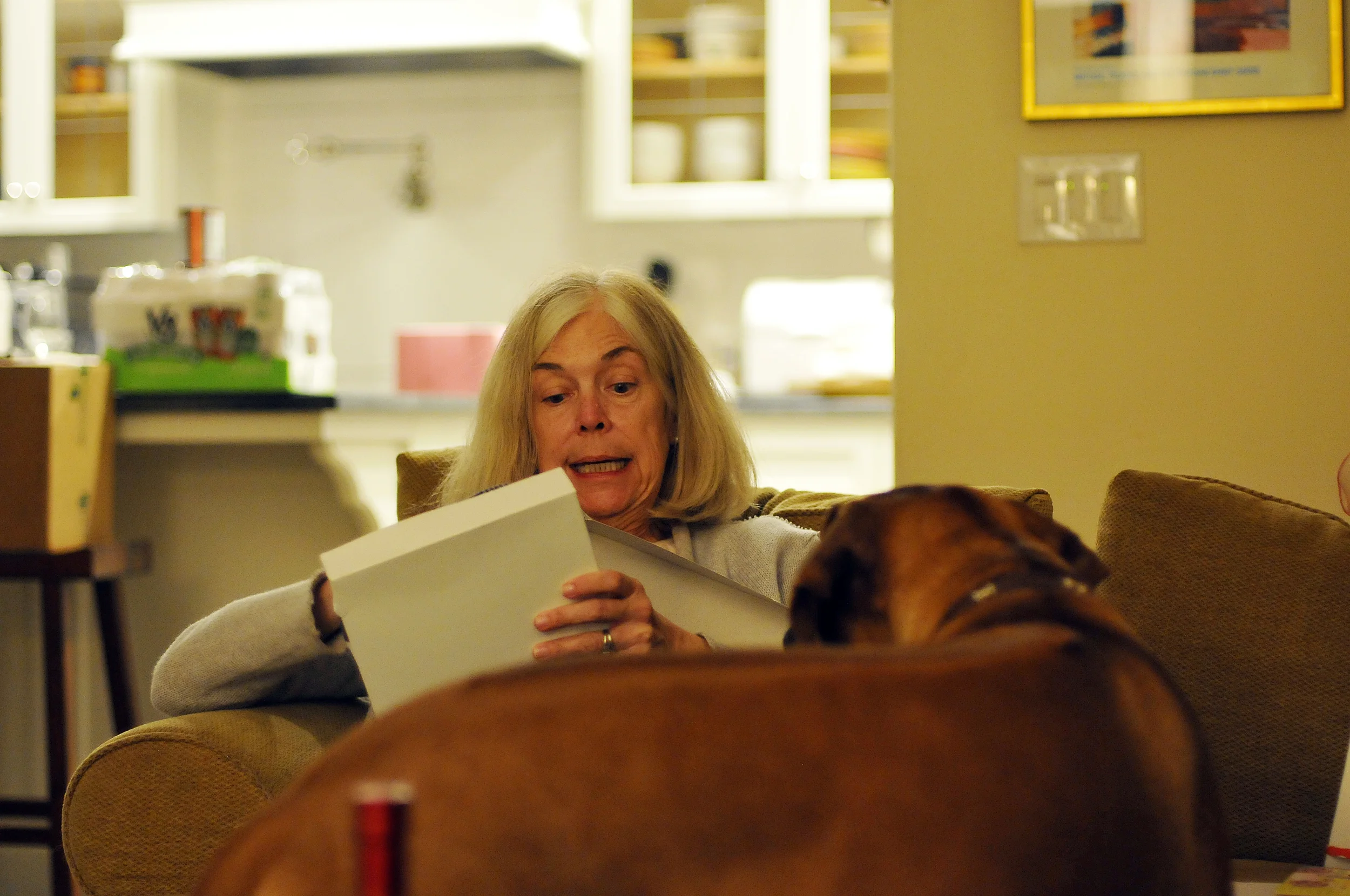 Susan Burr, my mother, couldn't even get to the point of having a present face thanks to my pooch, Rookie, believing every present was in fact his.